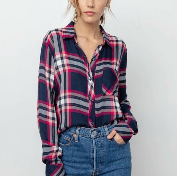 COPY - NWOT Rails Hunter Fuschia Pink Navy Metallic Button Down Shirt - Picture 1 of 13